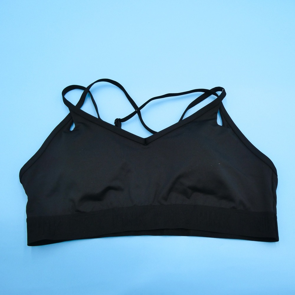PINK Sports Bra Women XL Ultimate Lightly Lined Black Crisscross Strap Polyester